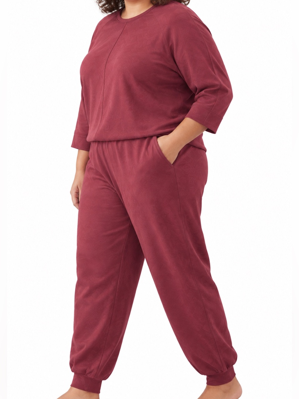 NorthStyle Textured Bamboo Women's Dusty Rose jogger set top pants 1X lounge
